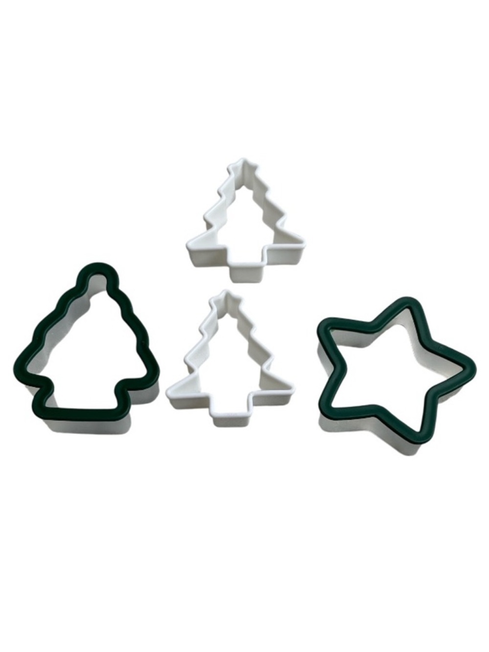 Green and White Tree and Star Cookie Cutters Plastic Deep 4 Pieces